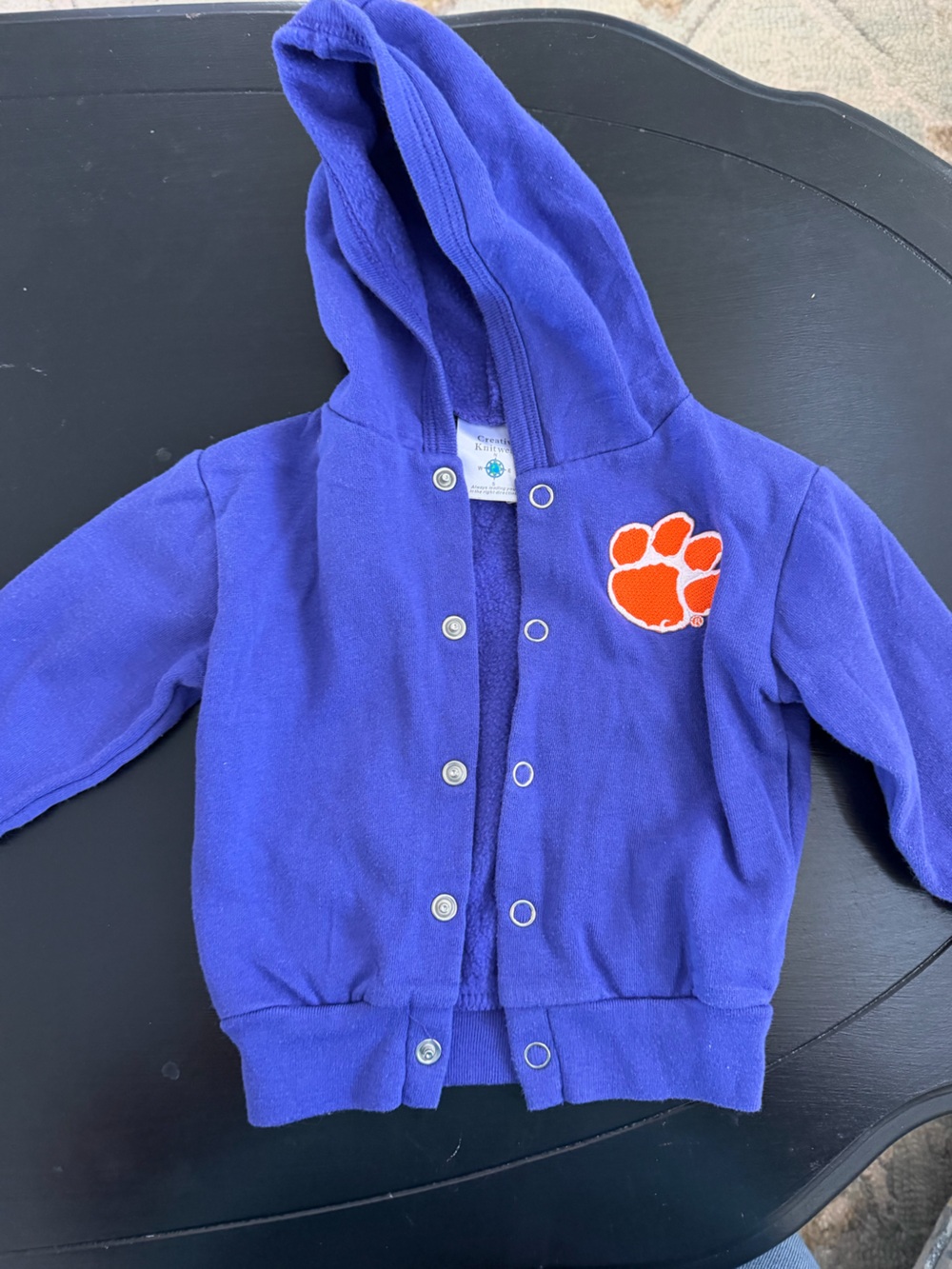 Purple Hooded Snap Romper with Orange Paw Patch